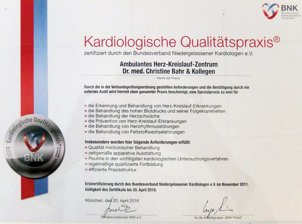 Zertifikat Kardiologische Qualitätspraxis
